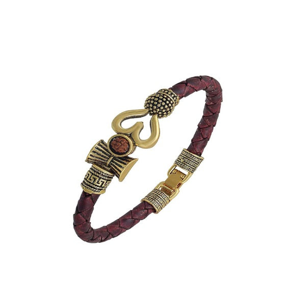 Men Gold Shiva Bracelet Leather Trishul Dambroo Kada For Men's