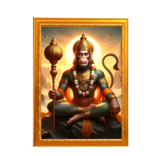 Hanuman Ji Photo Frame Collection - Small and Large Acrylic Frames for Table, Temple, Wall, Mandir, Gym, and Outdoor Spaces, for Home Decor (9 x 12 inches, Golden Frame 01)