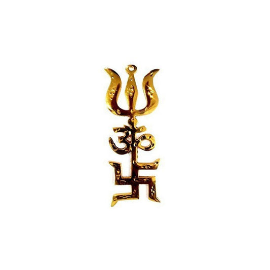 Brass Trishakti Yantra Power Symbol for Protection Swastik Om Trishul Symbol