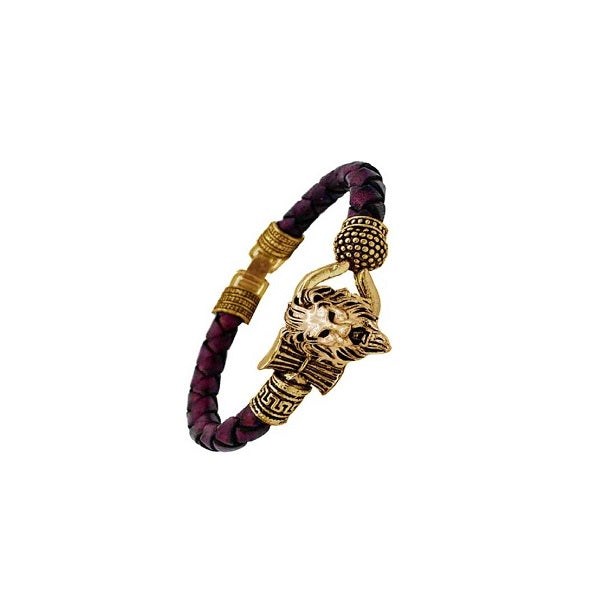 One Sided Lion Head Trishul Damru Gold Plated Mahakal Shiva Genuine Leather kada