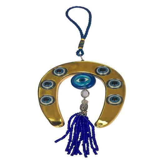 Yellow Evil Eye Feng Shui Horse Shoe Amulet With a Third Eye